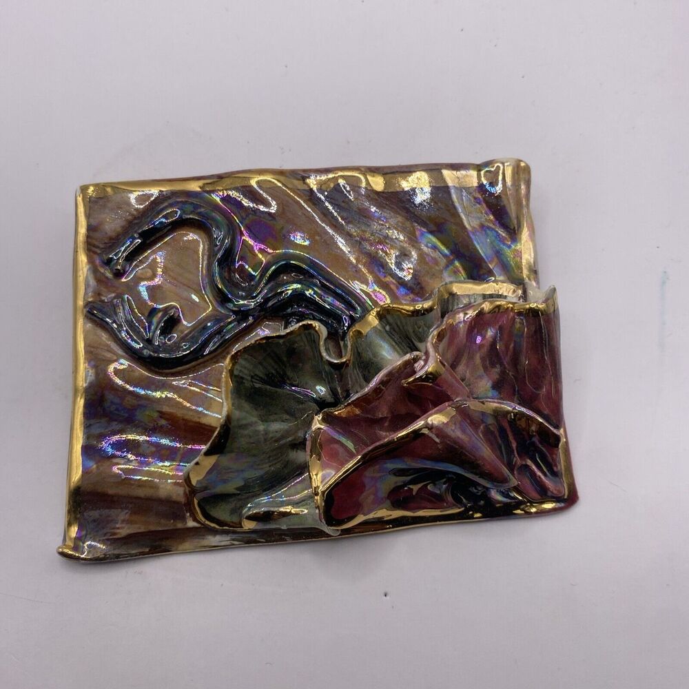 Studio Art Geometric Ceramic 3D Brooch Pin 3", Vintage Hand Made Flower J3